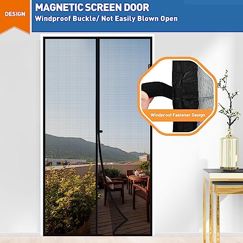 MAGZO Magnetic Screen Door Fit Door Size 48 x 80 Inch, Screen Size 50" x 81" Strong Magnets Door Mesh, Reinforced Fiberglass Door Net for Patio Door, Front Door, Gray