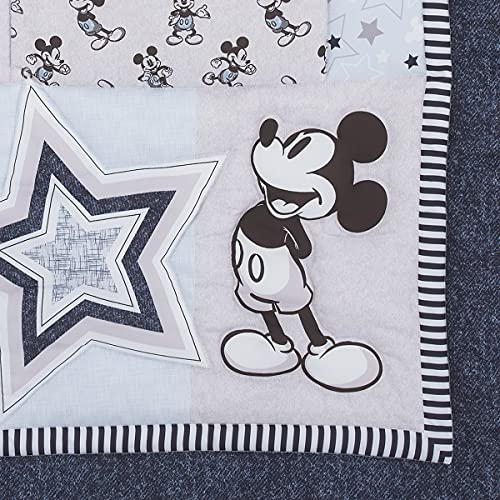 Disney Mickey Mouse - Timeless Mickey Blue, Gray, & White Stars & Icons 3Piece Nursery Crib Bedding Set - Comforter, Fitted Crib Sheet, & Crib Skirt, Navy, Light Blue, Grey, White