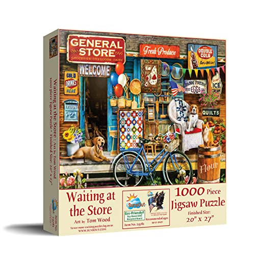 SUNSOUT INC - Waiting at The Store - 1000 pc Jigsaw Puzzle by Artist: Tom Wood - Finished Size 20" x 27" - MPN# 29781