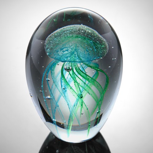 SPI Home Art Glass Teal Jellyfish Glow in the Dark,3" x 4.5"