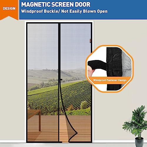 MAGZO Magnetic Screen Door Fit Door Size 72 x 80 Inch, Screen Size 74" x 81" Fiberglass French Door Mesh Curtain with Heavy Duty Hook&Loop-Grey Gray