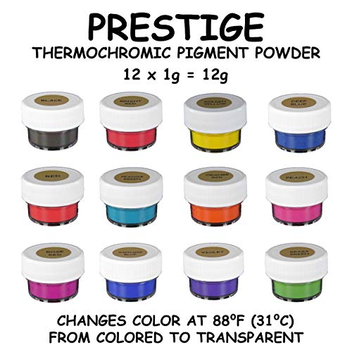 (12 x 1g = 12g) Temperature Activated Pigment That Changes at 88⁰F (31 ⁰C) Versatile - Nail Powder, Arts and Crafts, Color-Changing Slime. (12 x 1g Jars, Multi-Color Thermochromic Pigment)