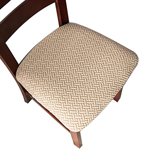 Genina Seat Covers for Dining Room Chair Seat Slipcovers Kitchen Chair Covers (Khaki, 6 Pcs)