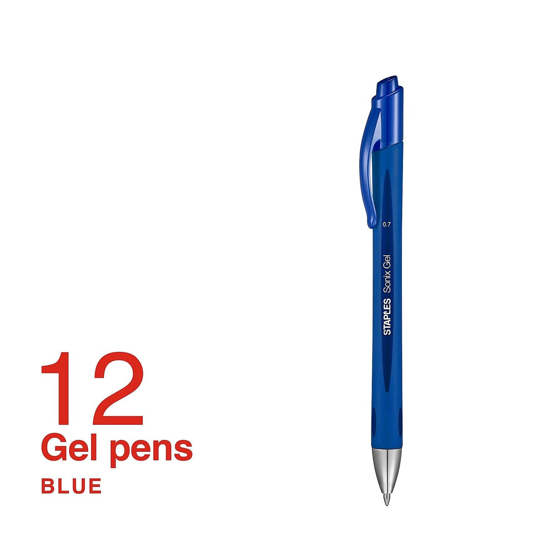 STAPLES 651256 Sonix Retractable Gel-Ink Pens Medium Point Blue Dozen (13563-Cc)