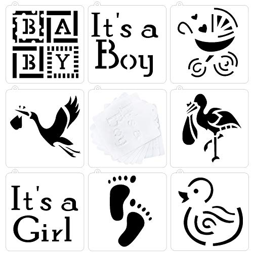 Astra Gourmet Baby Shower Baby Cookie and Cupcake Stencils - Set of 8 - It's a Girl, It's a Boy Baby, Carriage, Footprint, Flamingo, Duck Patterns, Semi-transparent