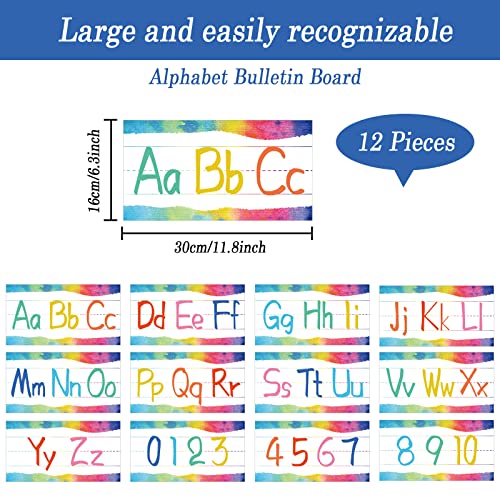 12 Pieces Alphabet Bulletin Board Strips Set Alphabet Line ABC Alphabet Banner & Number Border Posters for Preschool Kindergarten Classroom Playroom Bedroom (Watercolor)