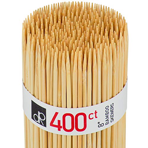 DecorRack 400 Natural Bamboo Skewer Sticks, Natural Wood Barbecue Skewers for Grilling, Kabob, Fruit, Appetizers, Cocktail, Brunch, Chocolate Fountain, BBQ Skewers, 8 inch (Pack of 400)