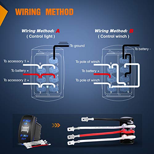 Nilight 90005B Momentary Laser Rocker Switch 7Pin Winch in Winch Wiring Harness Kit 20A/12V 10A/24V Switch Jumper Wires Set,2 Years Warranty , Blue