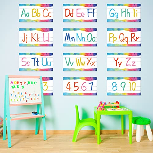 12 Pieces Alphabet Bulletin Board Strips Set Alphabet Line ABC Alphabet Banner & Number Border Posters for Preschool Kindergarten Classroom Playroom Bedroom (Watercolor)