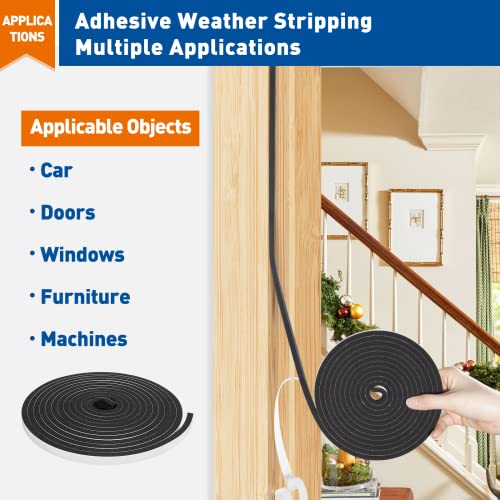 MAGZO Weather Stripping Door Seal 3/8 Inch W X 1/4 Inch T, Adhesive Insulation Tape Waterproof, Total Length 26 Feet (13ft x 2 Rolls)