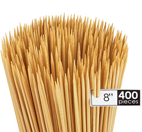 DecorRack 400 Natural Bamboo Skewer Sticks, Natural Wood Barbecue Skewers for Grilling, Kabob, Fruit, Appetizers, Cocktail, Brunch, Chocolate Fountain, BBQ Skewers, 8 inch (Pack of 400)