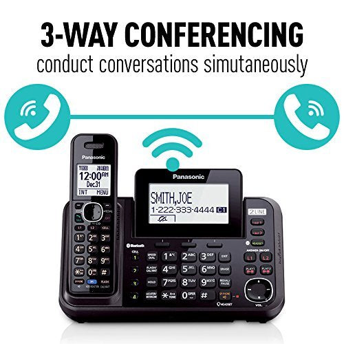 Panasonic 2-Line Cordless Phone System with 2 Handsets - Answering Machine, Link2Cell, 3-Way Conference, Call Block, Long Range DECT 6.0, Bluetooth - KX-TG9542B (Black)