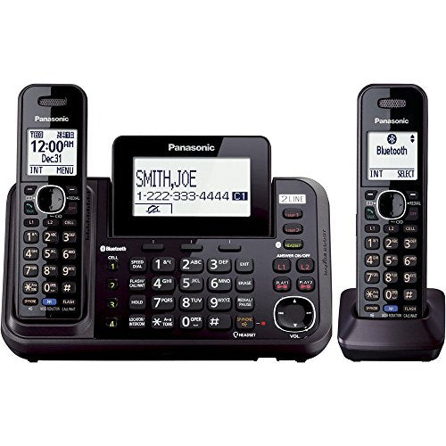 Panasonic 2-Line Cordless Phone System with 2 Handsets - Answering Machine, Link2Cell, 3-Way Conference, Call Block, Long Range DECT 6.0, Bluetooth - KX-TG9542B (Black)