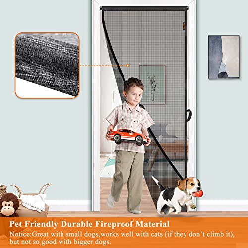 MAGZO Hanging Screen Door, Fits Door Size 32" x 80" (Curtain Size 34'' x 81''), Durable Fiberglass Screen Door Mesh with Tension Rod&Hook&Loop (One Piece Can be Installed in 2 Ways), Weighted Bottom