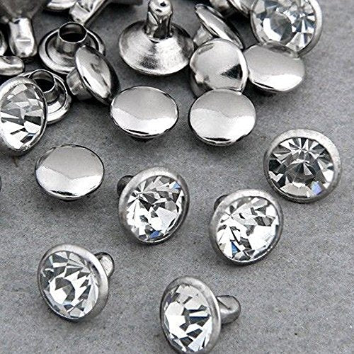 RUBYCA 5mm 200 Sets Cz White Clear Crystal Rapid Rivets Silver Color Spots Studs Double Cap for DIY Leather-Craft