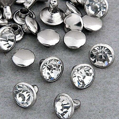 RUBYCA 4mm 200 Sets Cz White Clear Crystal Rapid Rivets Silver Color Spots Studs Double Cap for DIY Leather-Craft