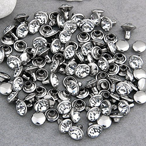 RUBYCA 5mm 200 Sets Cz White Clear Crystal Rapid Rivets Silver Color Spots Studs Double Cap for DIY Leather-Craft