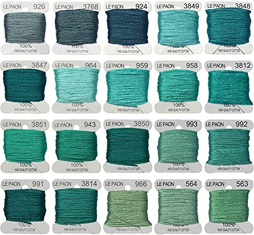 Embroidery Floss bobbins - Cross Stitch Threads - Friendship Bracelets Floss - Crafts Floss - 20 Bobbins Per Pack Embroidery Floss, Aquamarine Gradient