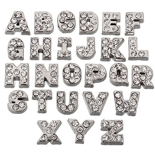 RUBYCA 26pcs Czech Crystal Floating Charms Alphabet A-Z Letters Lot for Glass Living Memory Locket Silver Color