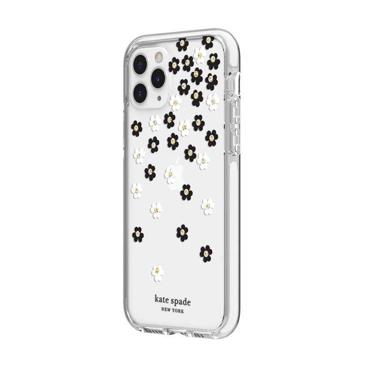 kate spade new york Scattered Flowers Case for iPhone 11 Pro - Polyurethane, Shock-Absorbent, Defensive Hardshell with White Bumper, Scattered Flowers Gold Gems