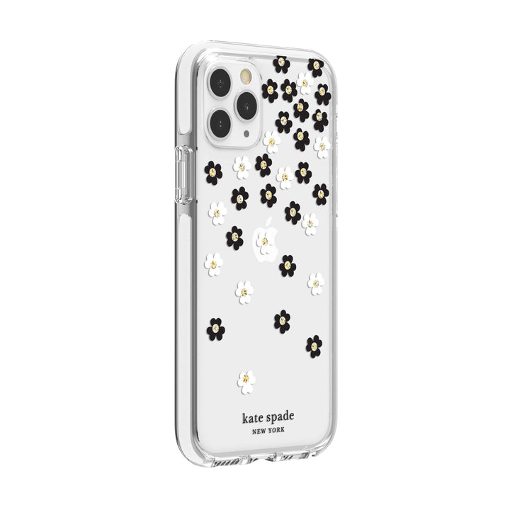 kate spade new york Scattered Flowers Case for iPhone 11 Pro - Polyurethane, Shock-Absorbent, Defensive Hardshell with White Bumper, Scattered Flowers Gold Gems