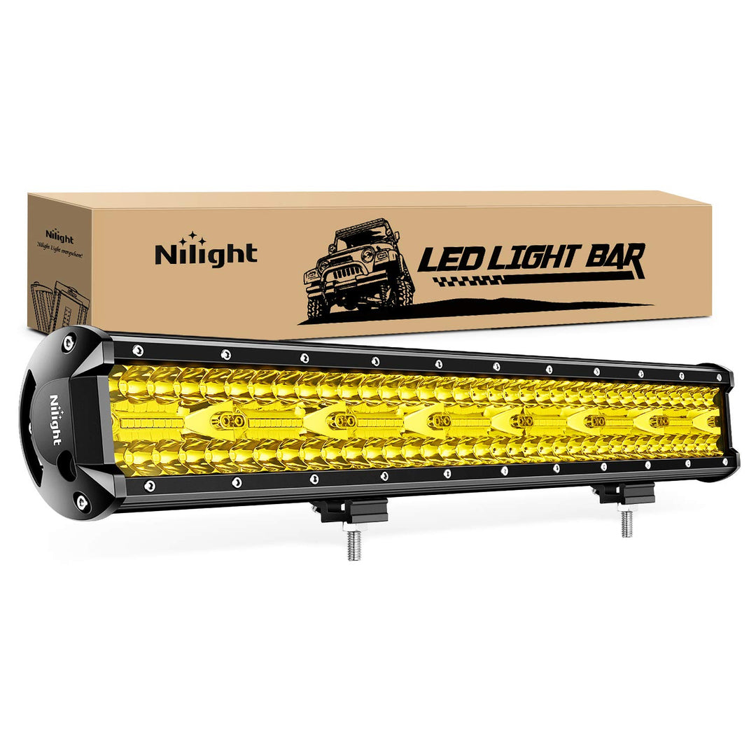 Nilight 420W 20Inch Amber Lights Triple Row Flood Spot Combo 42000LM Bar Driving Boat Led Off Road Lights for Trucks, 2 Years Warranty