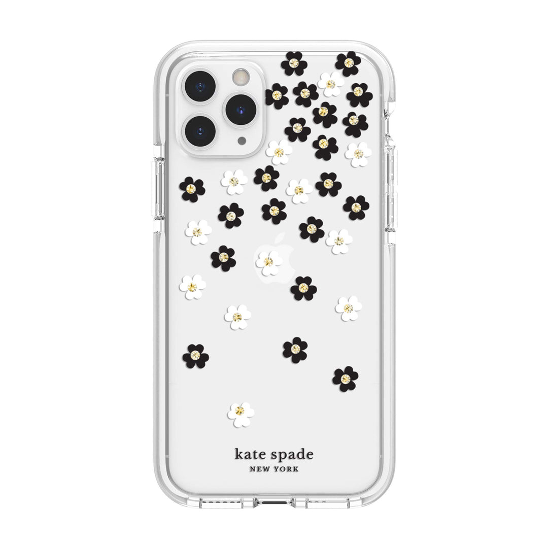 kate spade new york Scattered Flowers Case for iPhone 11 Pro - Polyurethane, Shock-Absorbent, Defensive Hardshell with White Bumper, Scattered Flowers Gold Gems