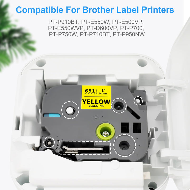 Absonic Compatible Label Tape Replacement for Brother TZe-651 Tze651 Laminated 24mm Black on Yellow, for PT-D610BT PT-D600 PT-D600VP PT-P750W PT-P710BT E550WVP 2730VP 2430PC, 0.94in x 26.2ft, 3-Pack