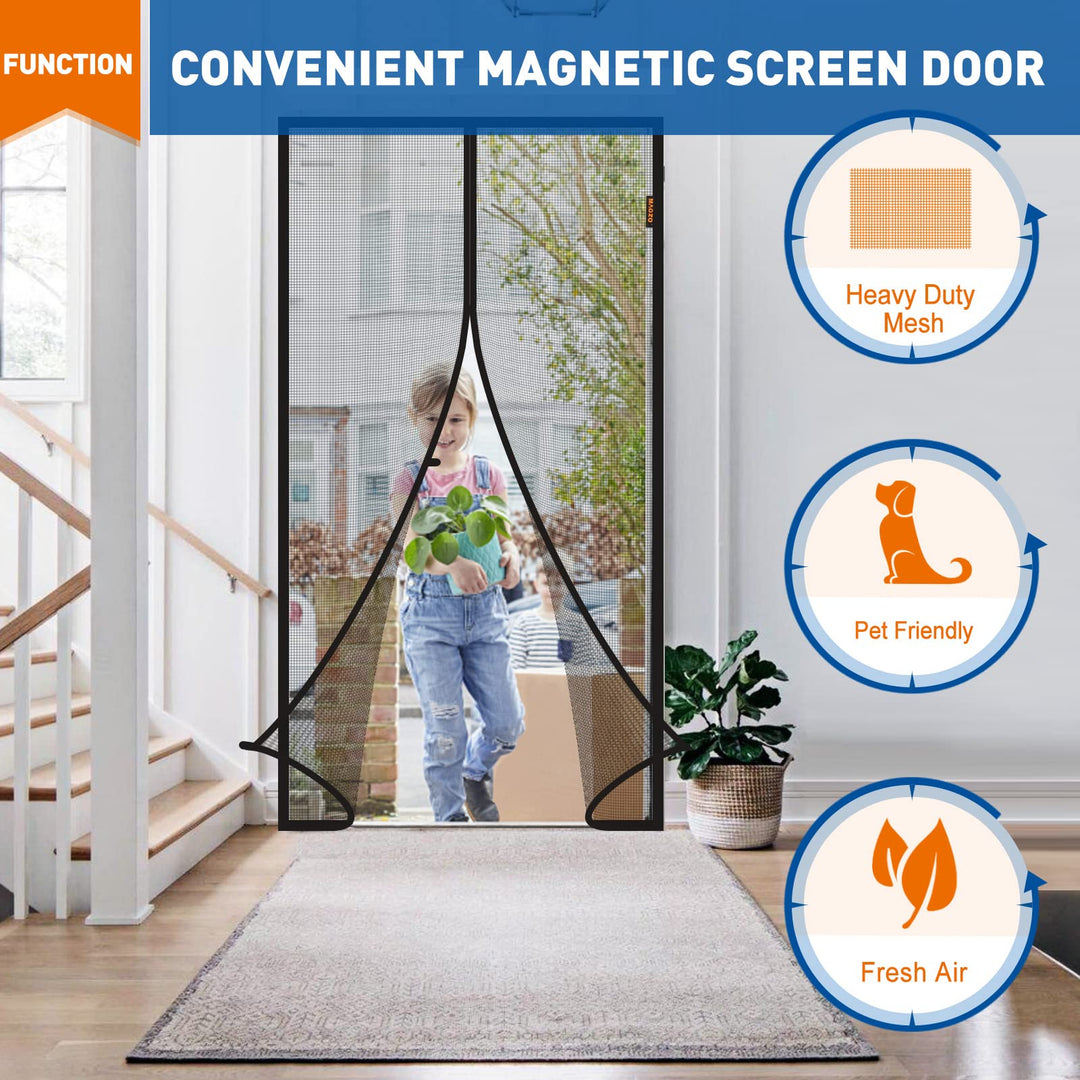 MAGZO Magnetic Screen Door Fit Door Size 32 x 80 Inch, Screen Size 34" x 81" Strong Magnets Door Mesh, Reinforced Fiberglass Door Net for Patio Door, Front Door, Gray