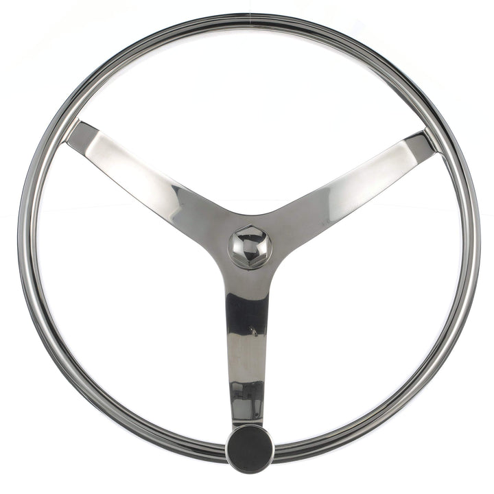 Seachoice 3 Spoke Sports Steering Wheel w/Turning Knob, Fits 3/4 in. Tapered Shaft, 15.5 in. Diameter