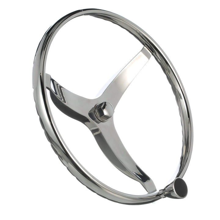 Seachoice 3 Spoke Sports Steering Wheel w/Turning Knob, Fits 3/4 in. Tapered Shaft, 15.5 in. Diameter